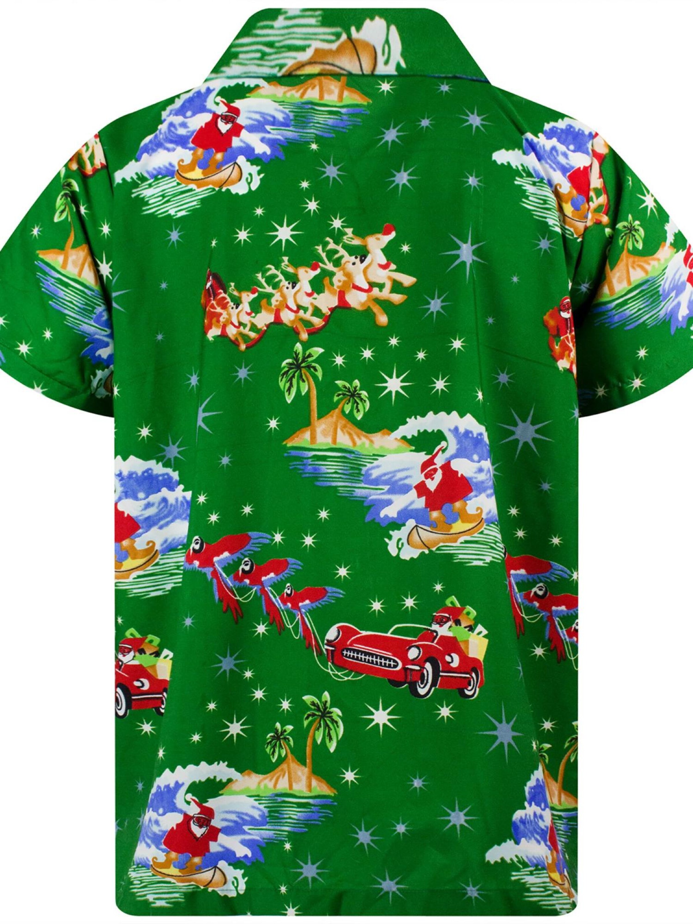 King Kameha Regular Fit Hemd 'Christmas Surf Santa'‌‌‌‌‌‌‌ in Grün