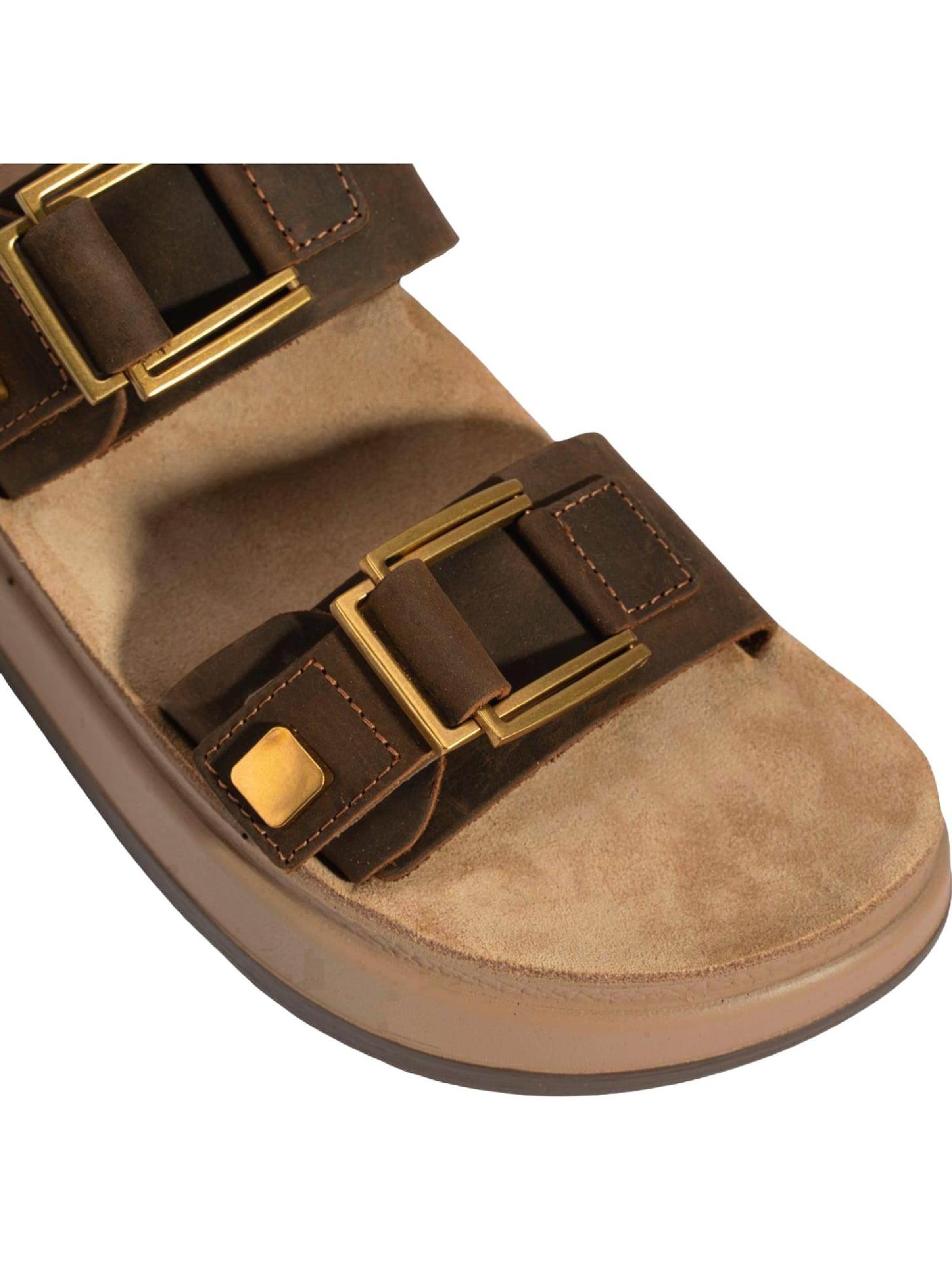 Desa - Zapatillas de casa 'DESA Damen-Keilsandalen aus Nubukleder mit Schnallendetail' en marrón