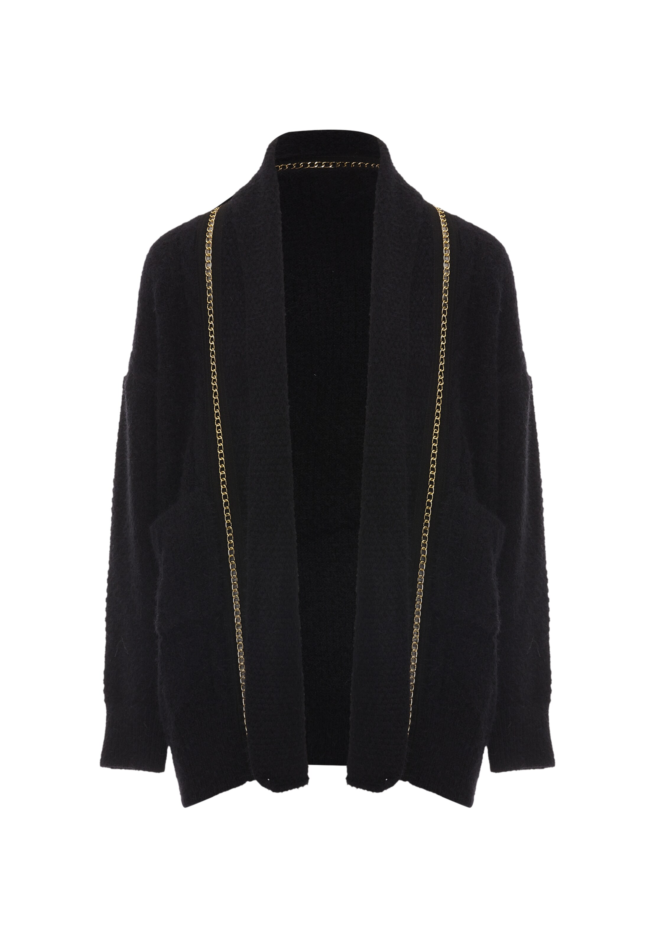 melns faina Adīta jaka: no priekšpuses