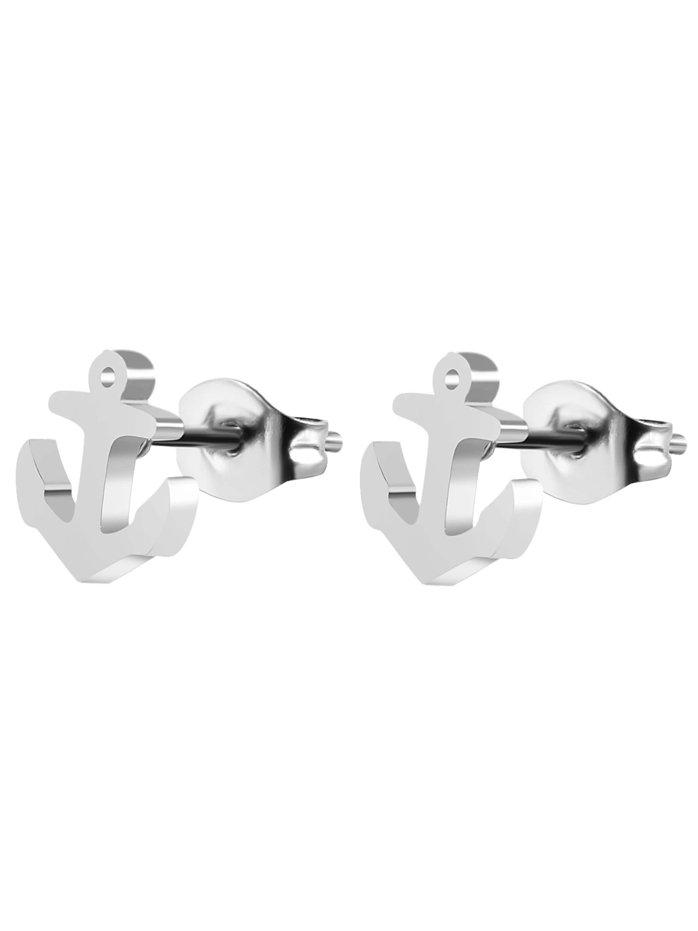 Akzent Ohrringe 'Edelstahl, Anker, 4 Farben, 8x7,5 mm, Maritimes Design'‌‌‌‌‌‌‌‌‌ in Silber