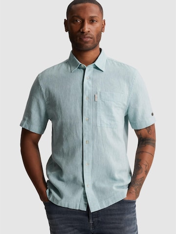 Chemise 'Shirt with short sleeves in cotton/linen twill' CAST IRON en bleu : devant