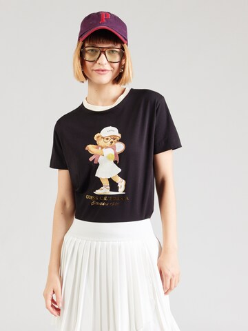 Tricou 'TENNIS LADY BEAR' de la GUESS pe negru: față