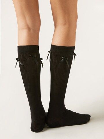 CALZEDONIA Knee High Socks 'BOWS' in Black: front