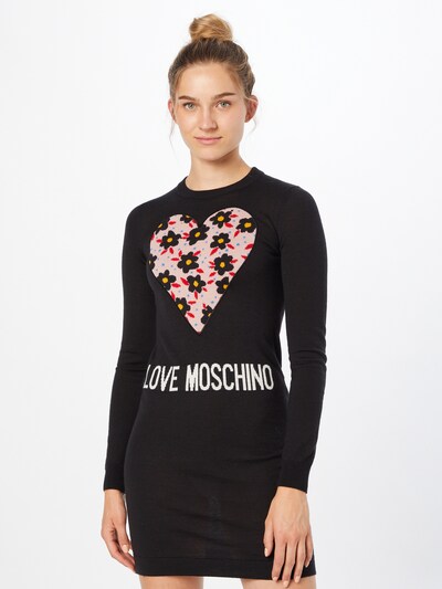 Love Moschino Úpletové šaty 'VESTITO INTARSIO CUORE 80'S FLOWERS' - modrá / žlutá / růžová / červená / černá / bílá, Model/ka