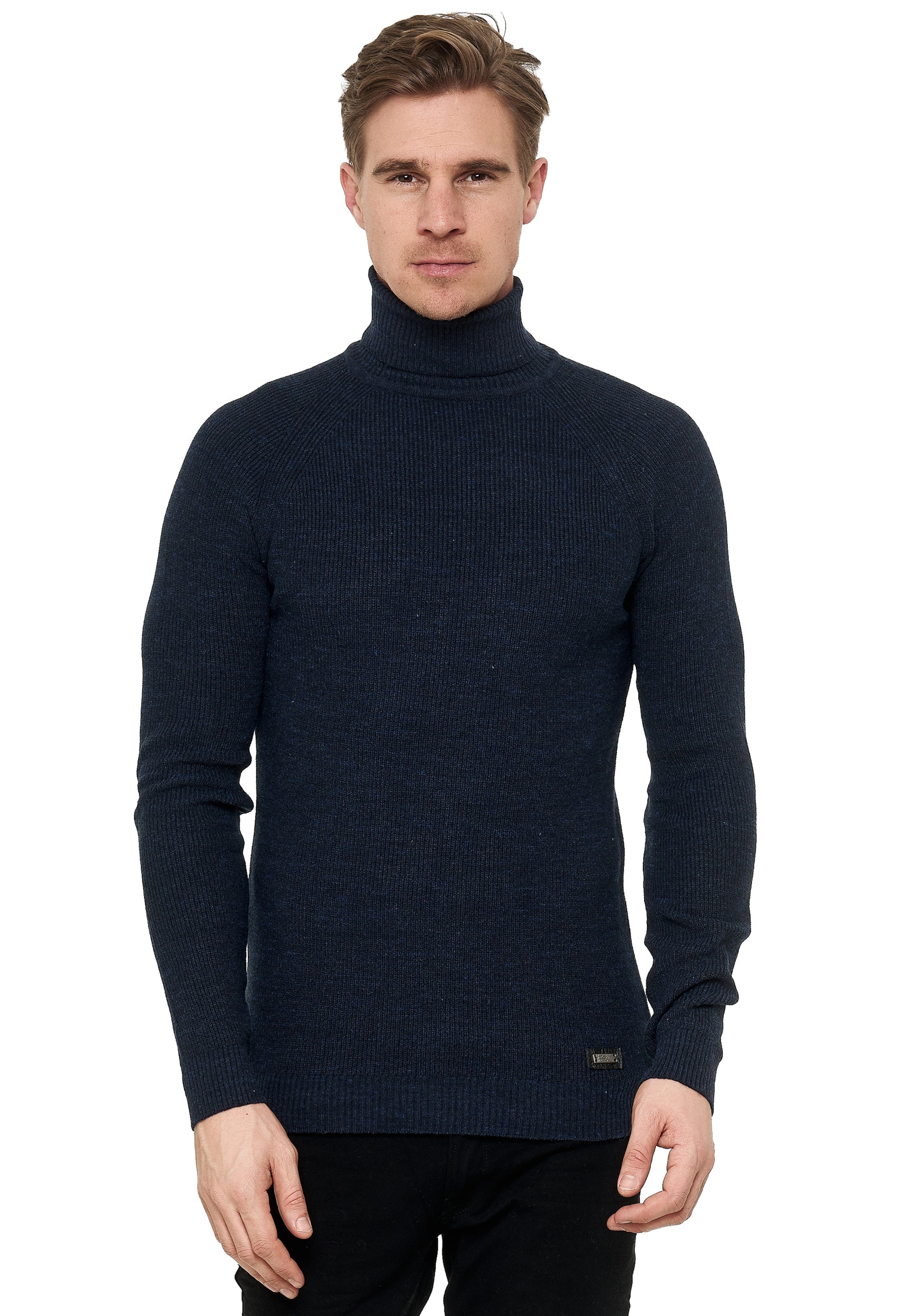 Rusty Neal Pullover mit stilvollem Rollkragen in Blau: Vorderseite