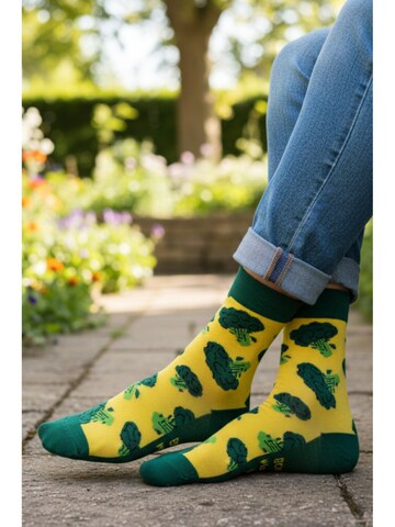 Sokisahtel Sokker 'BROCCOLI cotton socks with a message' i gul: forside