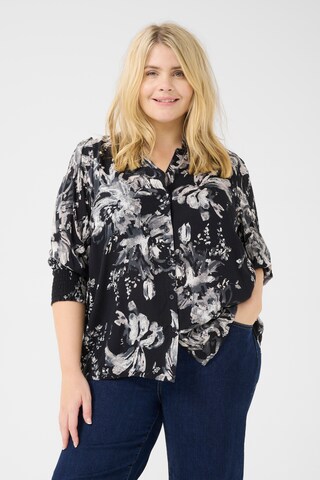 KAFFE CURVE Blouse 'Mona' in Zwart: voorkant