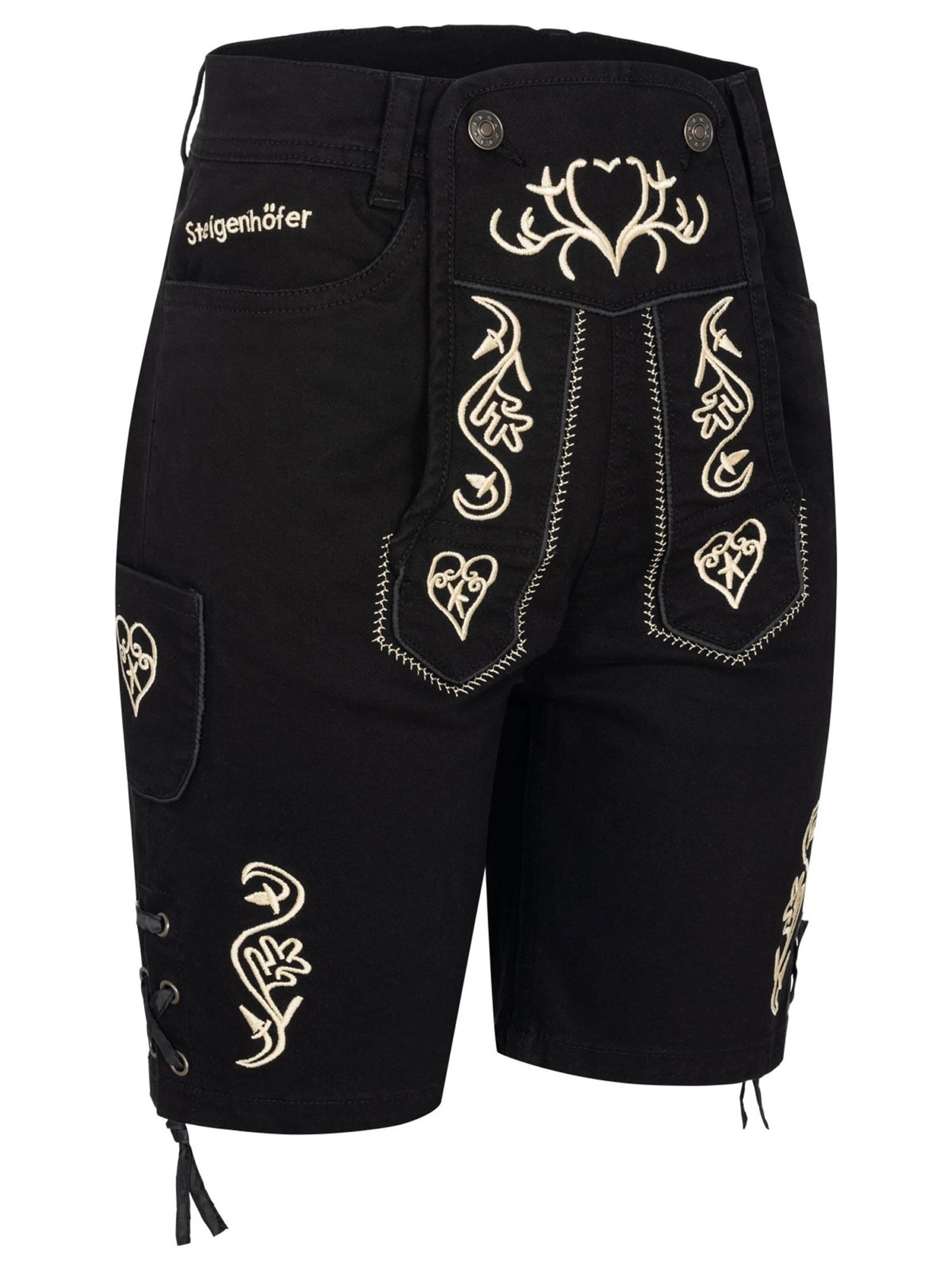 Steigenhöfer Regular Traditional Pants 'Steigenhöfer Lisa Trachtenjeans' in Black: front