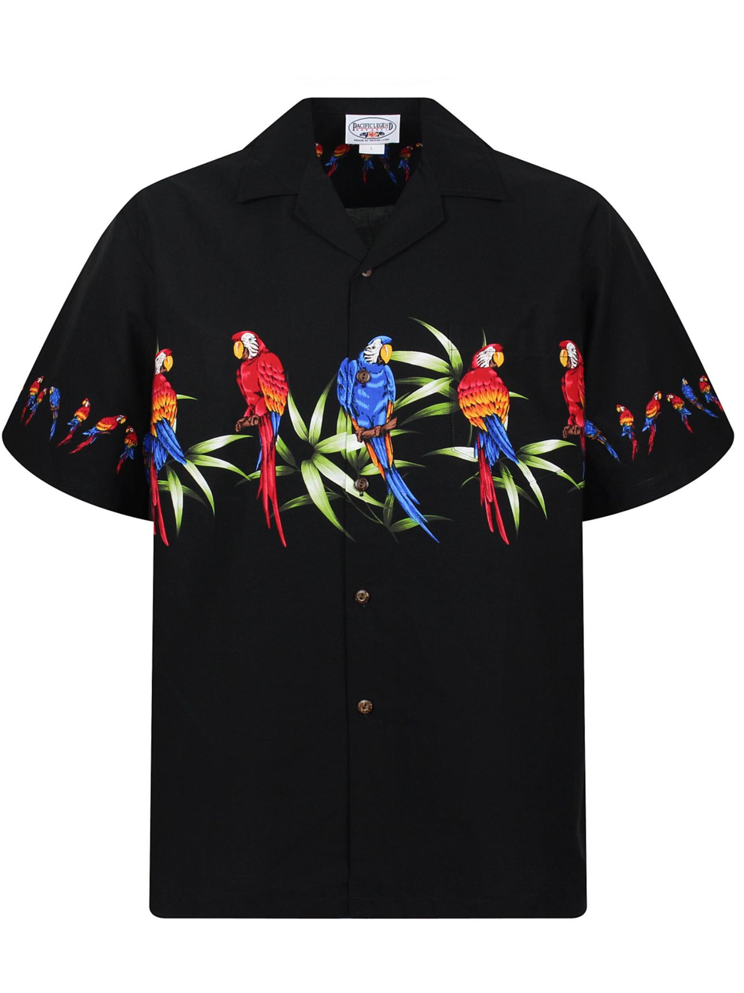 Pacific Legend Button Up Shirt 'Papagei' in Black: front