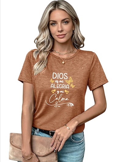 GORHEY Shirt 'Women's Summer Short-Sleeve Shirt with Slogan Print Slogan Tees' in S/Regular in Bronze, Item view