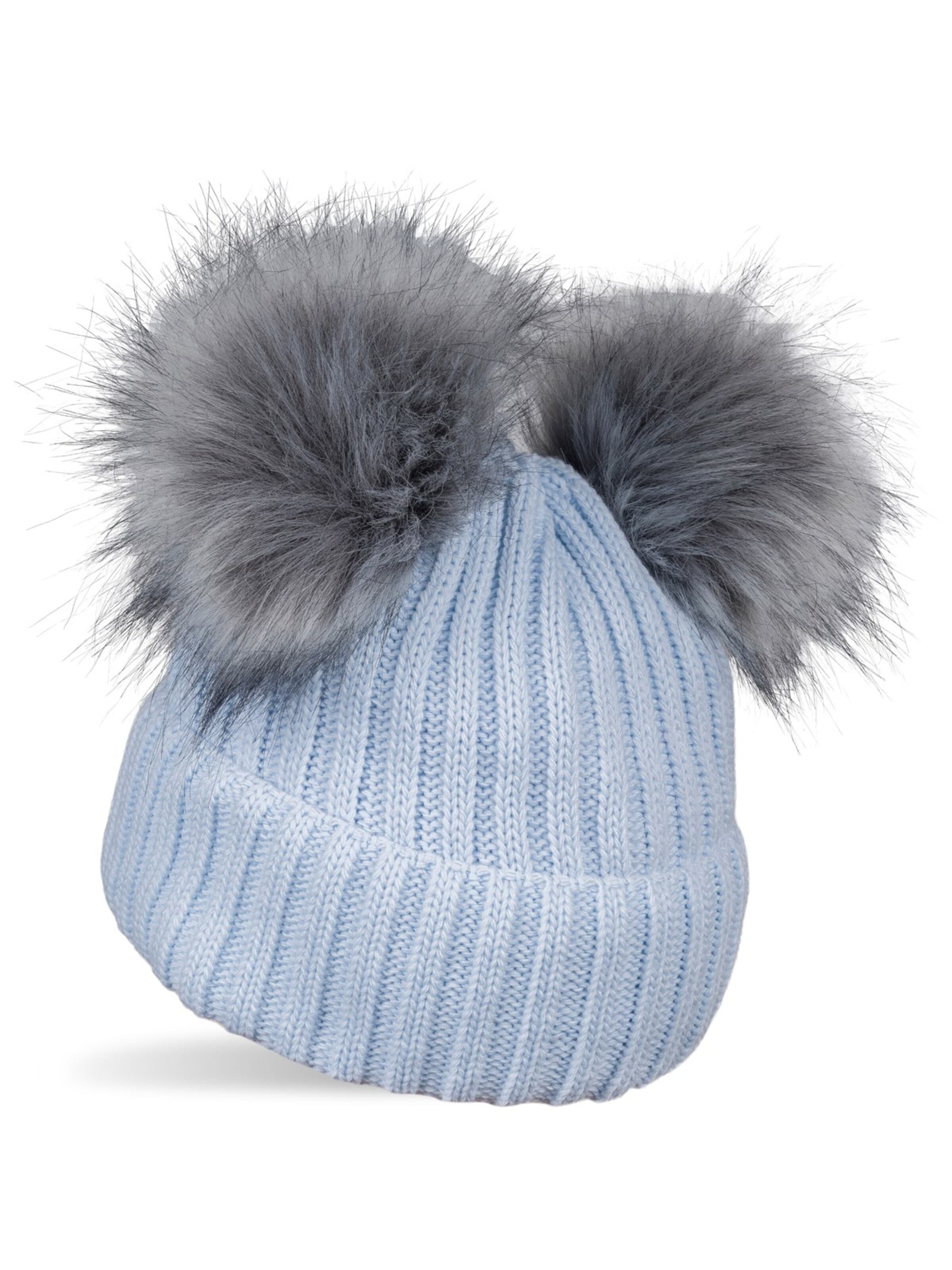 styleBREAKER Beanie 'Kinder Bommelmütze mit zwei Bommel' in Blue: front