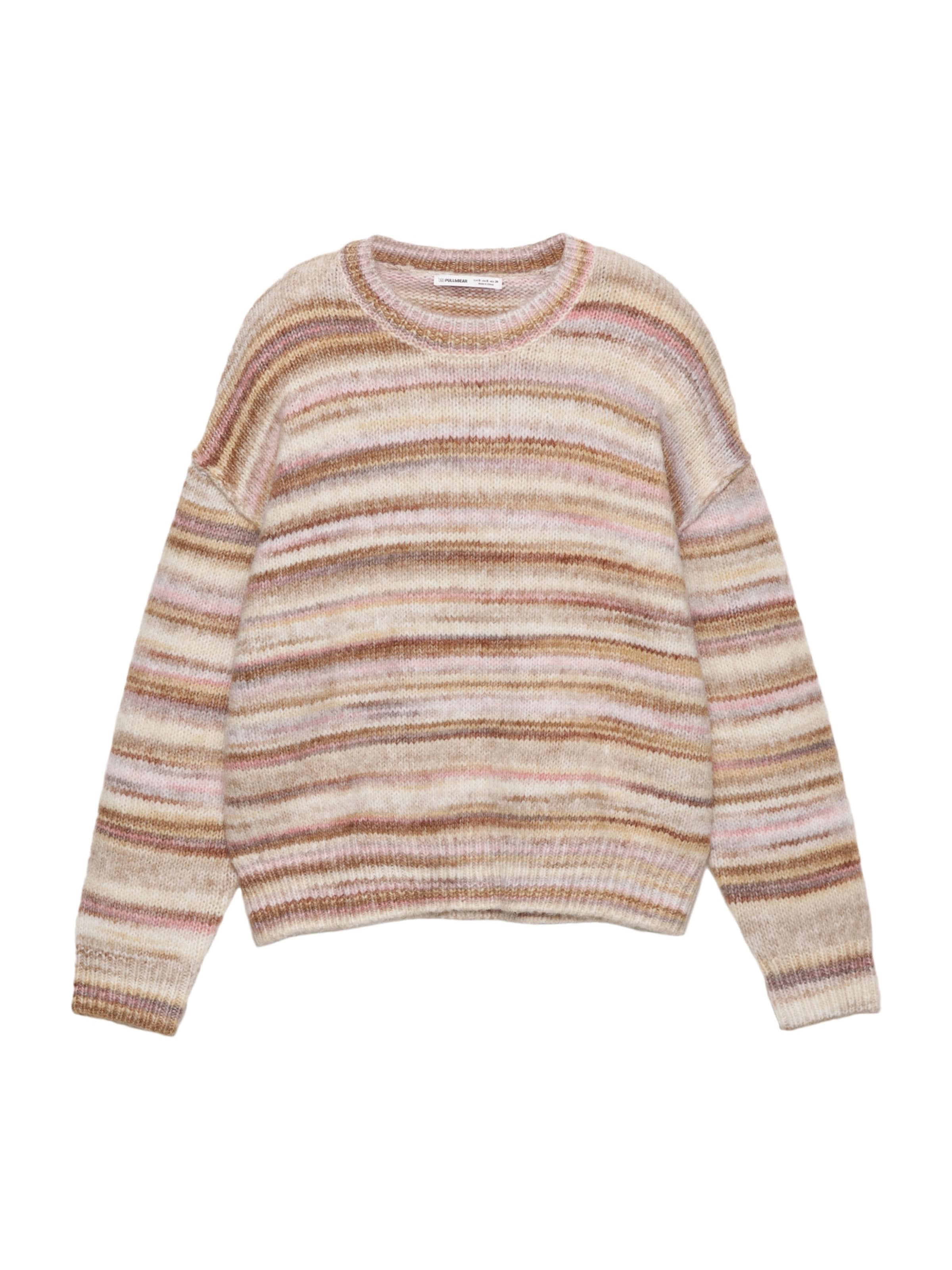 Pull&Bear Pull-over oversize en sable / beige foncé / marron / rose, Vue avec produit