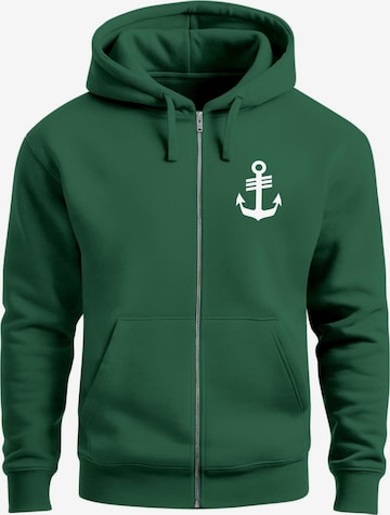 Neverless Sweatjacke 'Anker' in Grün: Vorderseite