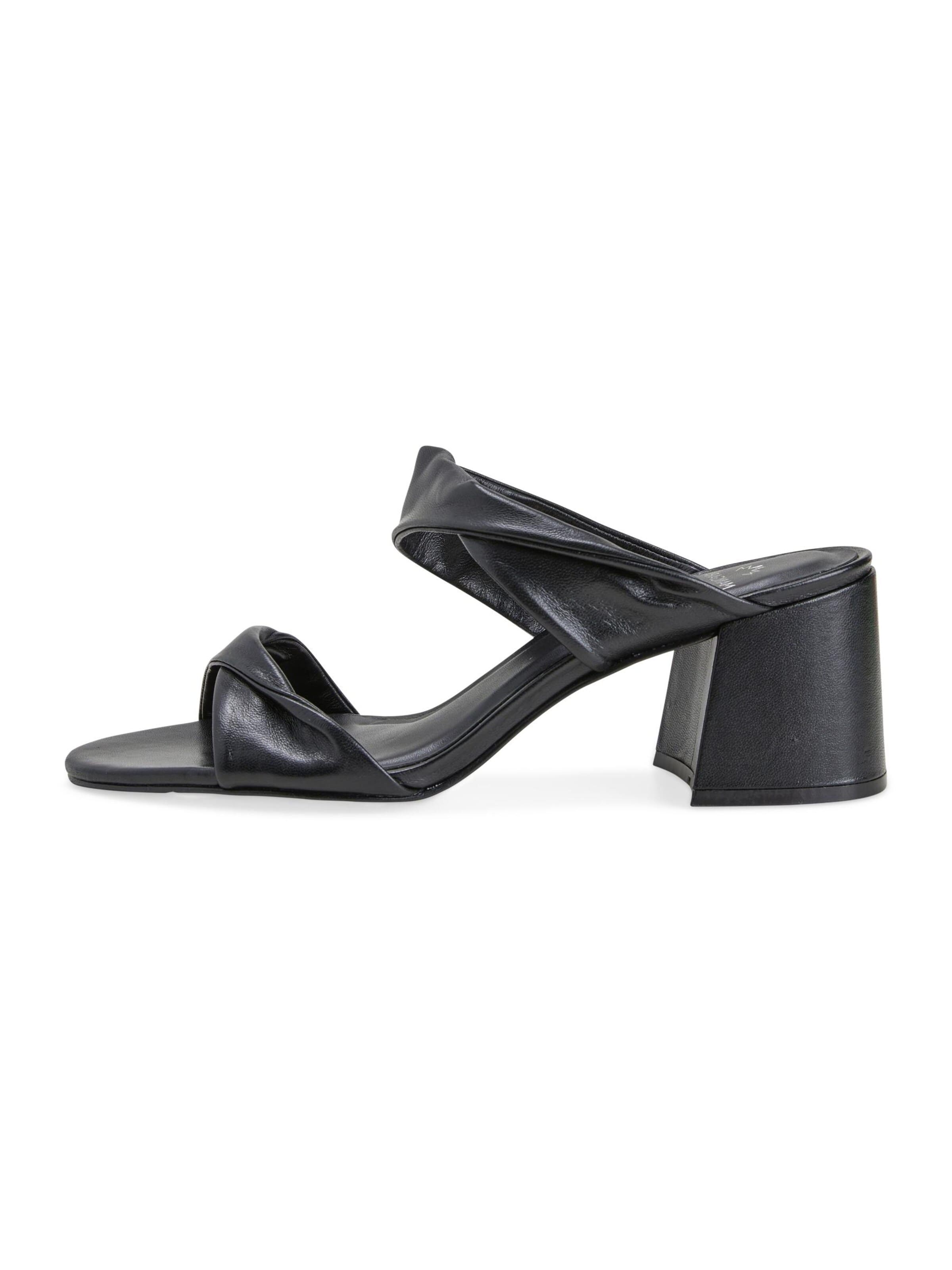 Zoccoletto 'Xaxim Damen Mules Ziegenleder Schwarz Blockabsatz 6,5 cm' di Mangara Atelier in nero: frontale