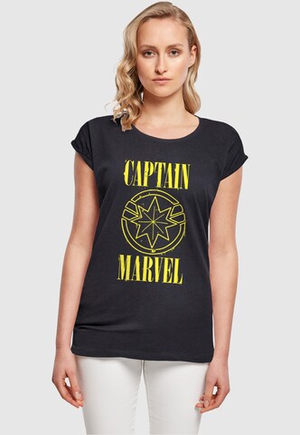 ABSOLUTE CULT Shirt 'Captain Marvel - Grunge' in Blauw: voorkant