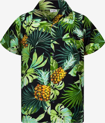 King Kameha Shirt 'Pineapple Leaves' in Schwarz: Vorderseite