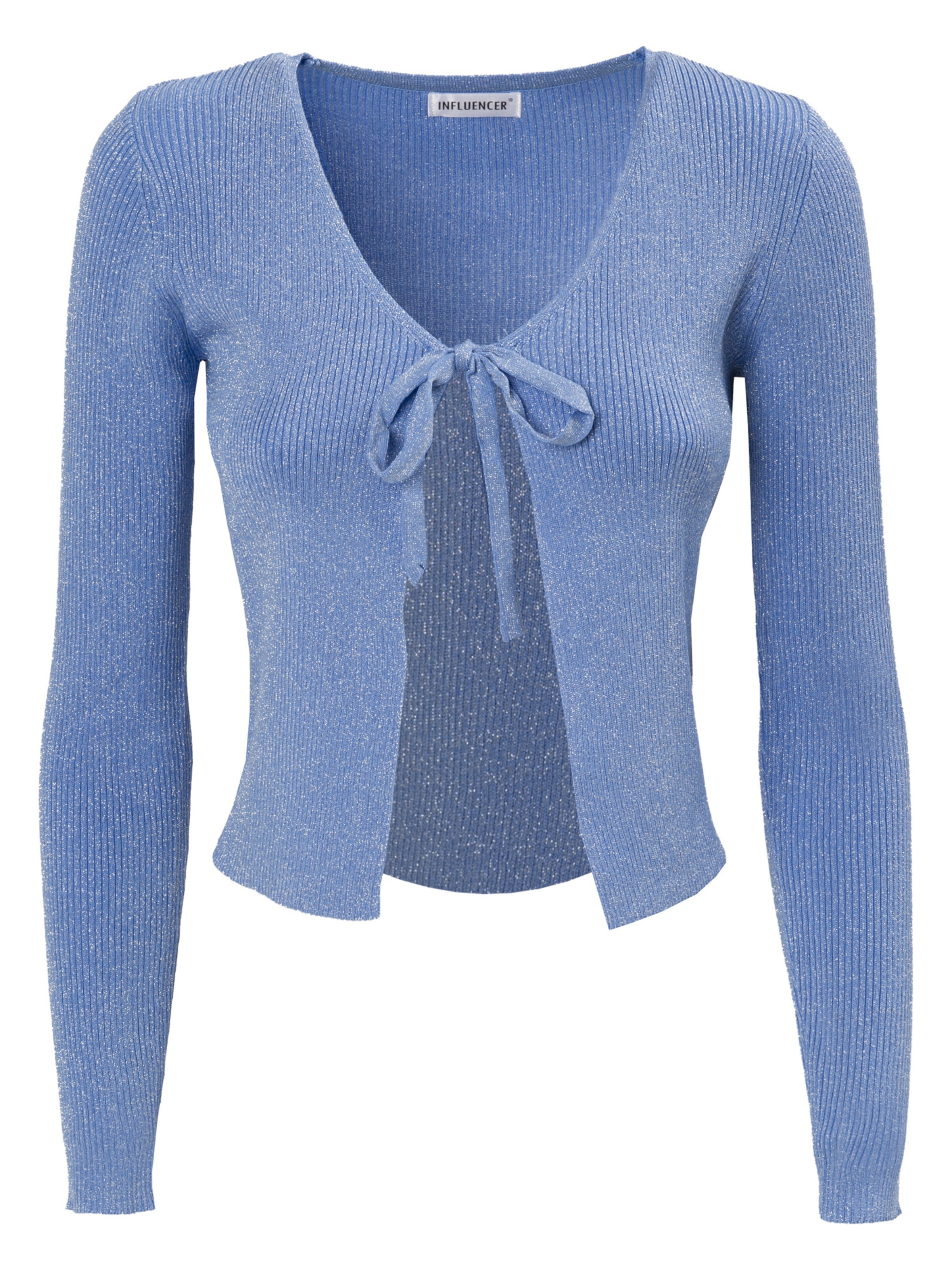 Geacă tricotată de la Influencer pe albastru: față