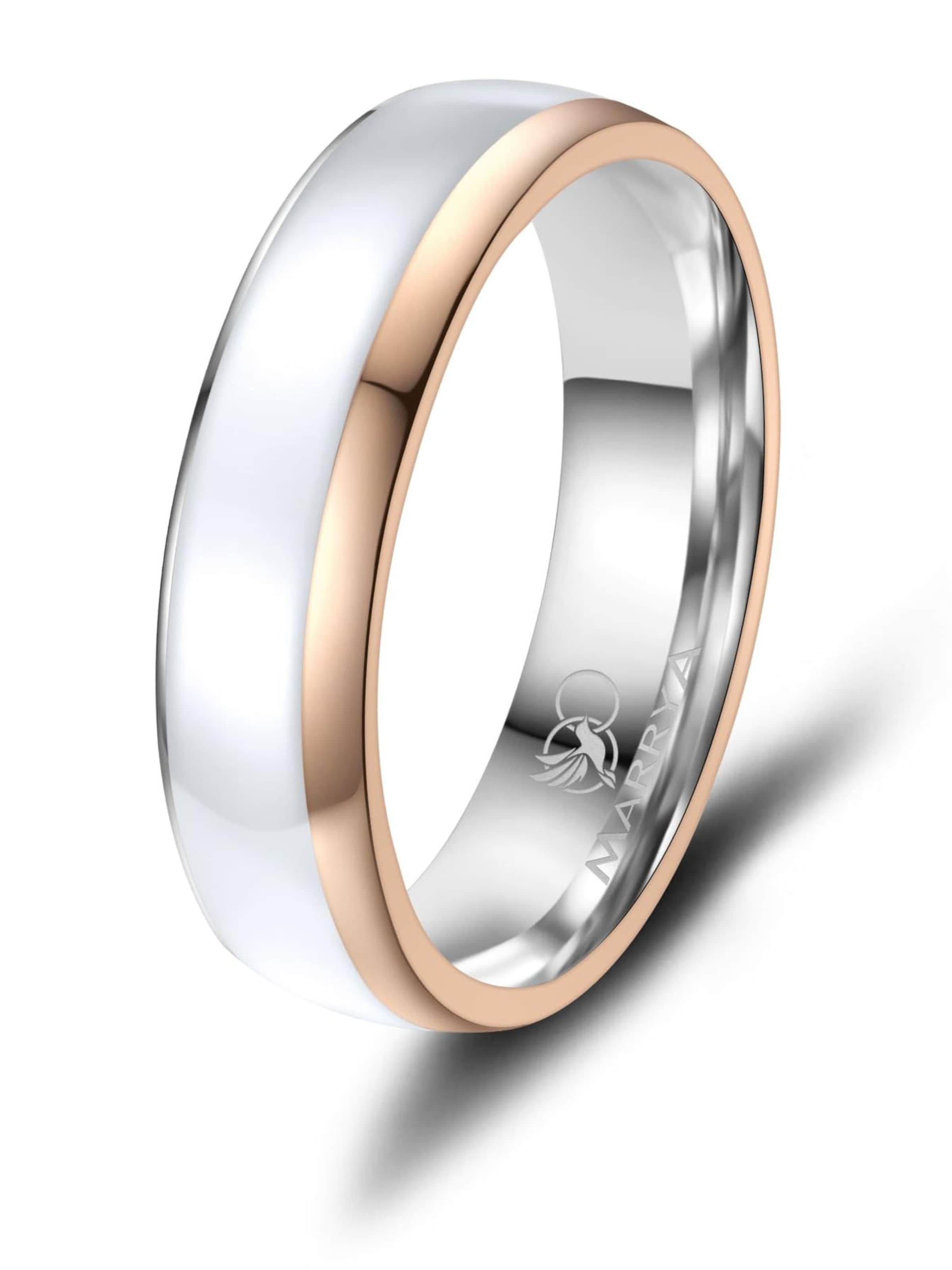 MARRYA Ring 'MARRYA ES-41 Eheringe aus Edelstahl & Emaille-Weis & Ros' in White: front