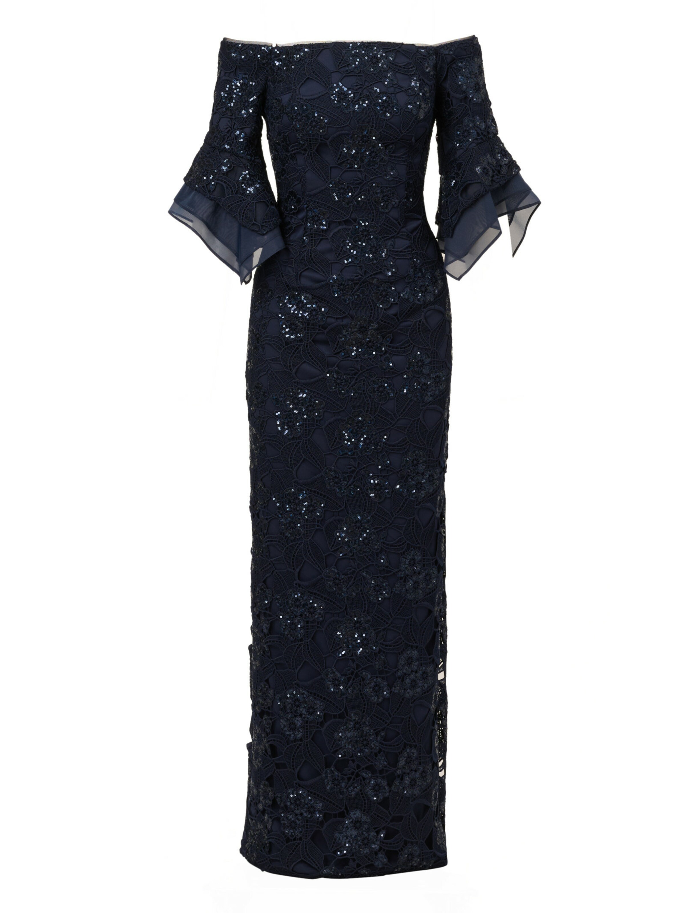 Adrianna Papell Langes Abendkleid 'Sequin Lace Combo Column Gown' in Blau: Vorderseite