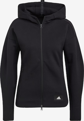 ADIDAS SPORTSWEAR Athletic Zip-Up Hoodie 'Mission Victory' in Black: front