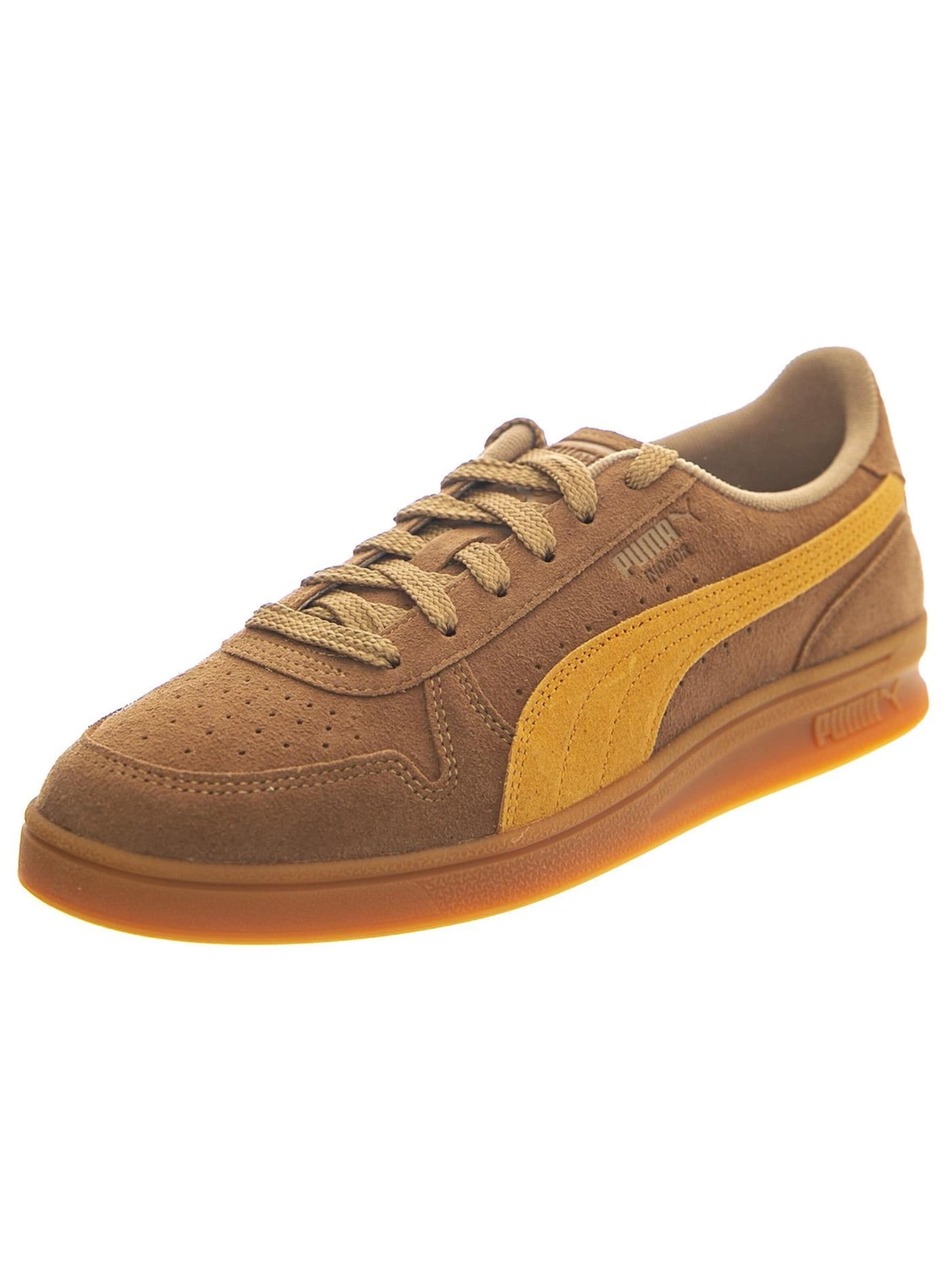 PUMA Athletic lace-up shoe 'Indoor R-Suede Chocolate Chip / Sport Yellow' in Brown: front