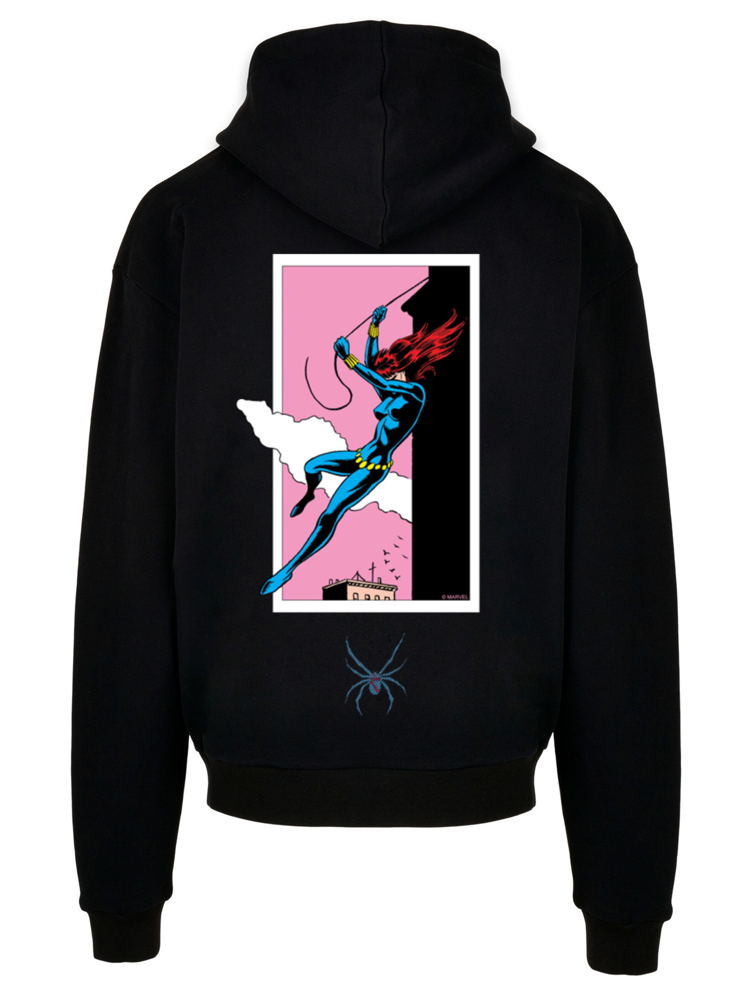F4NT4STIC Sweatshirt 'Marvel Comics Black Widow Roof Jump' in Zwart: voorkant