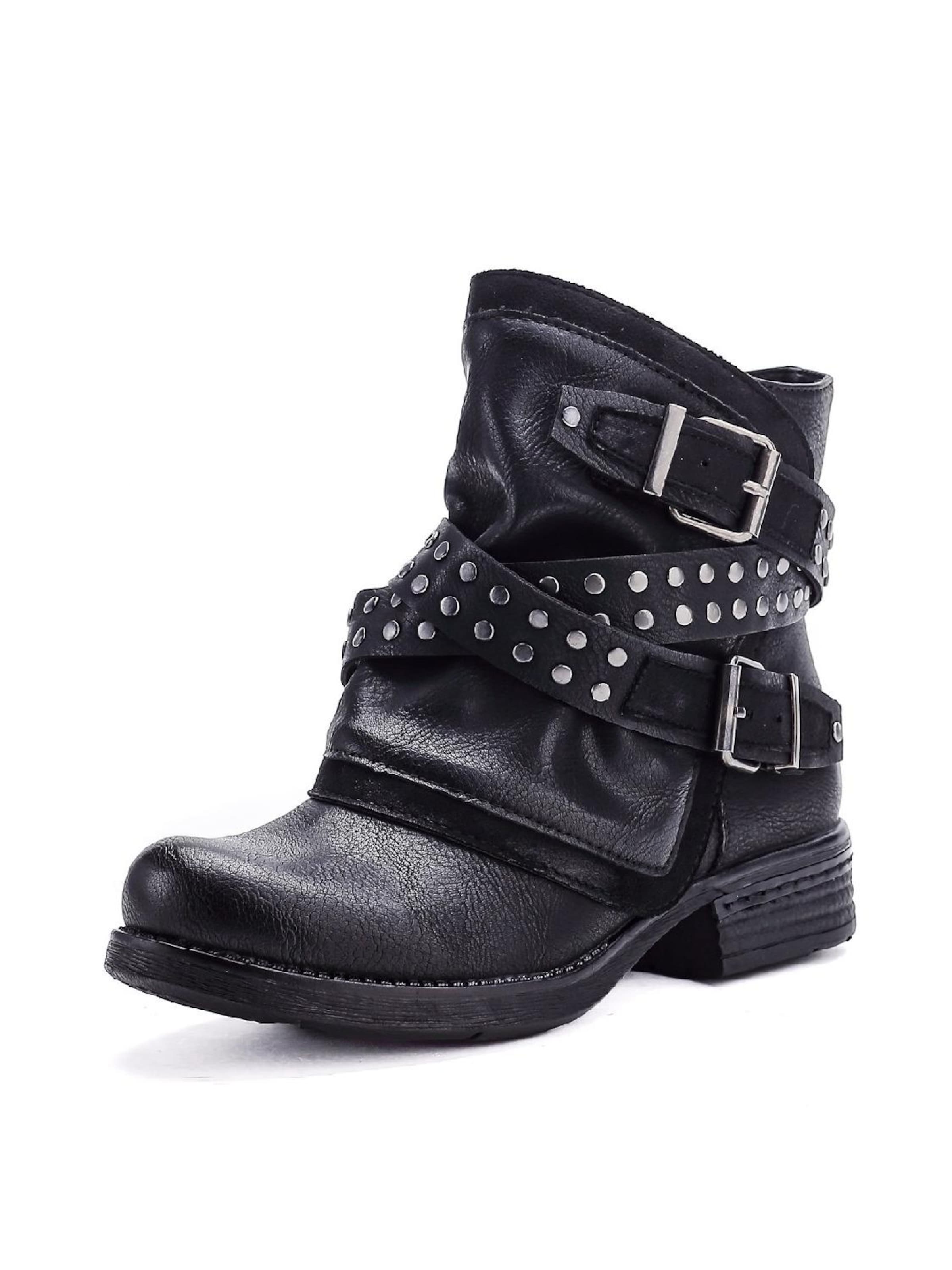 Pogolino Boots 'Damen Boots Nieten Stiefeletten Biker Flach ST012' in Black: front