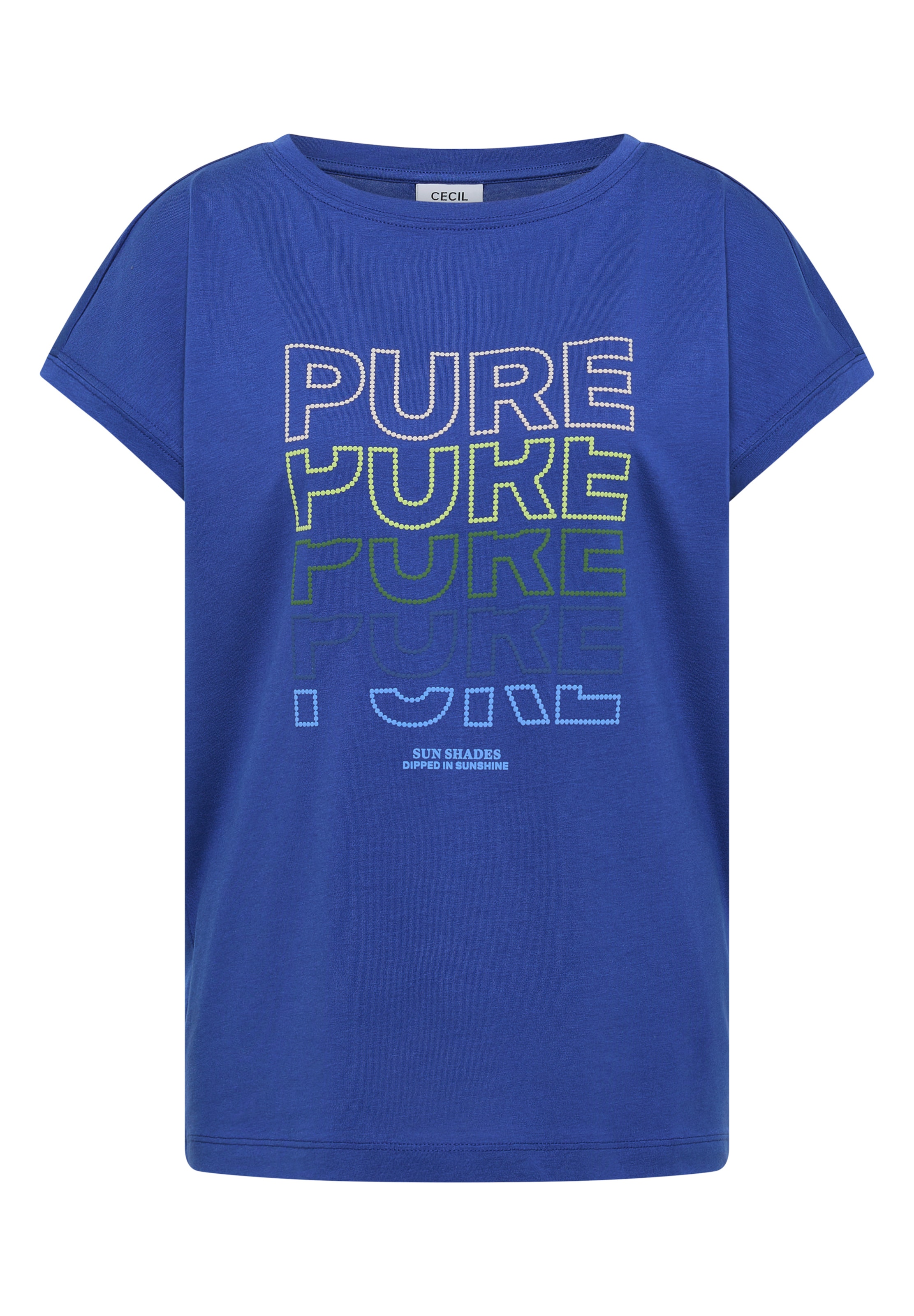 CECIL T-Shirt mit Boat Neck und Frontprint in Blau: Vorderseite