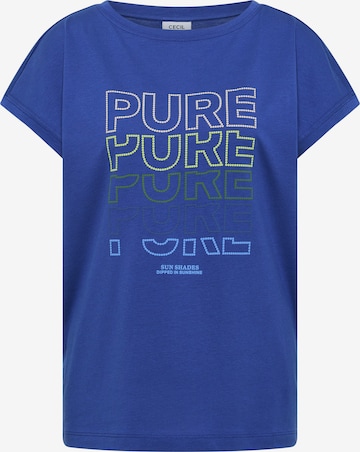 CECIL T-Shirt mit Boat Neck und Frontprint in Blau: Vorderseite