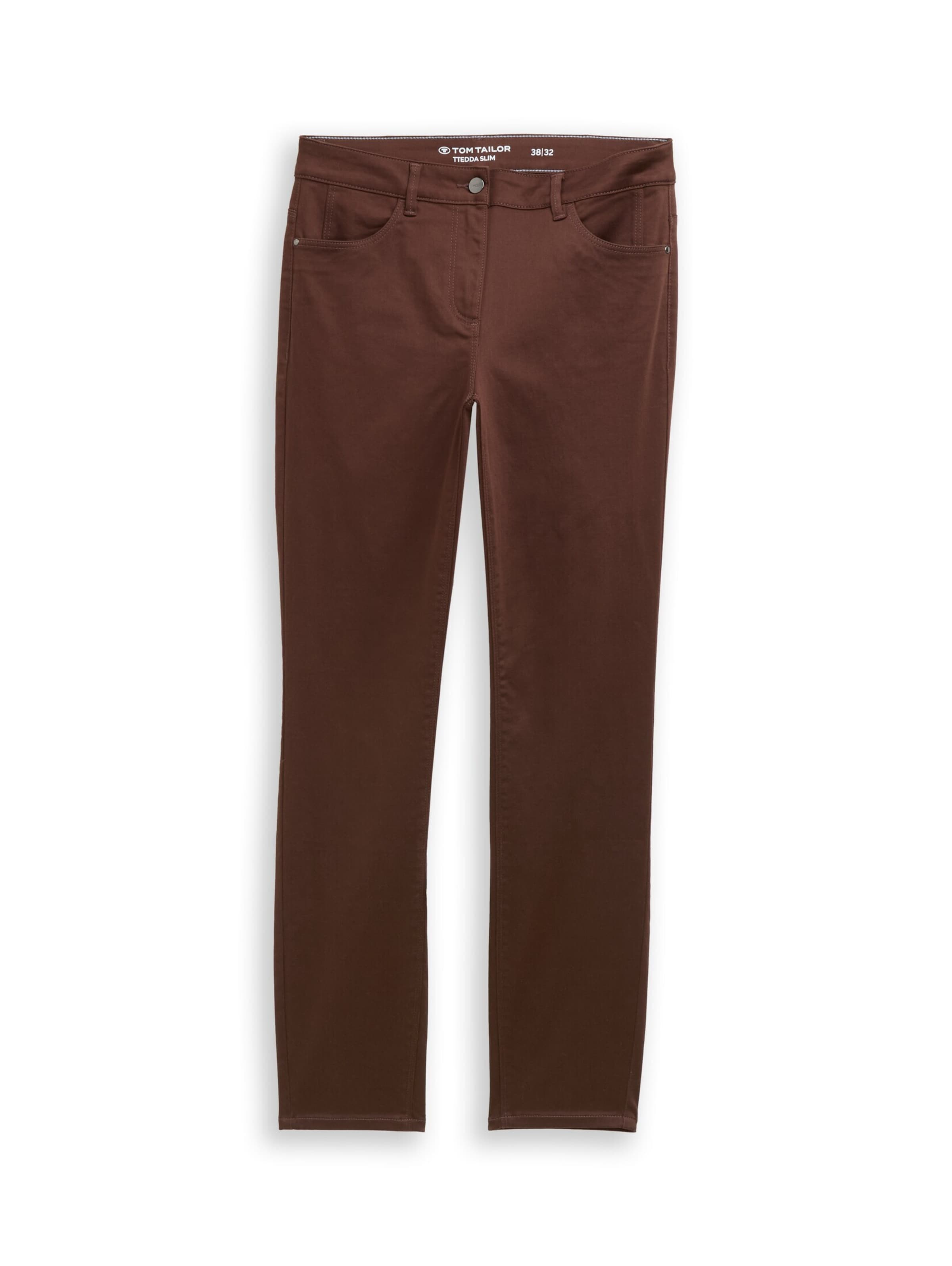 TOM TAILOR Slimfit Broek 'Edda' in Bruin: voorkant