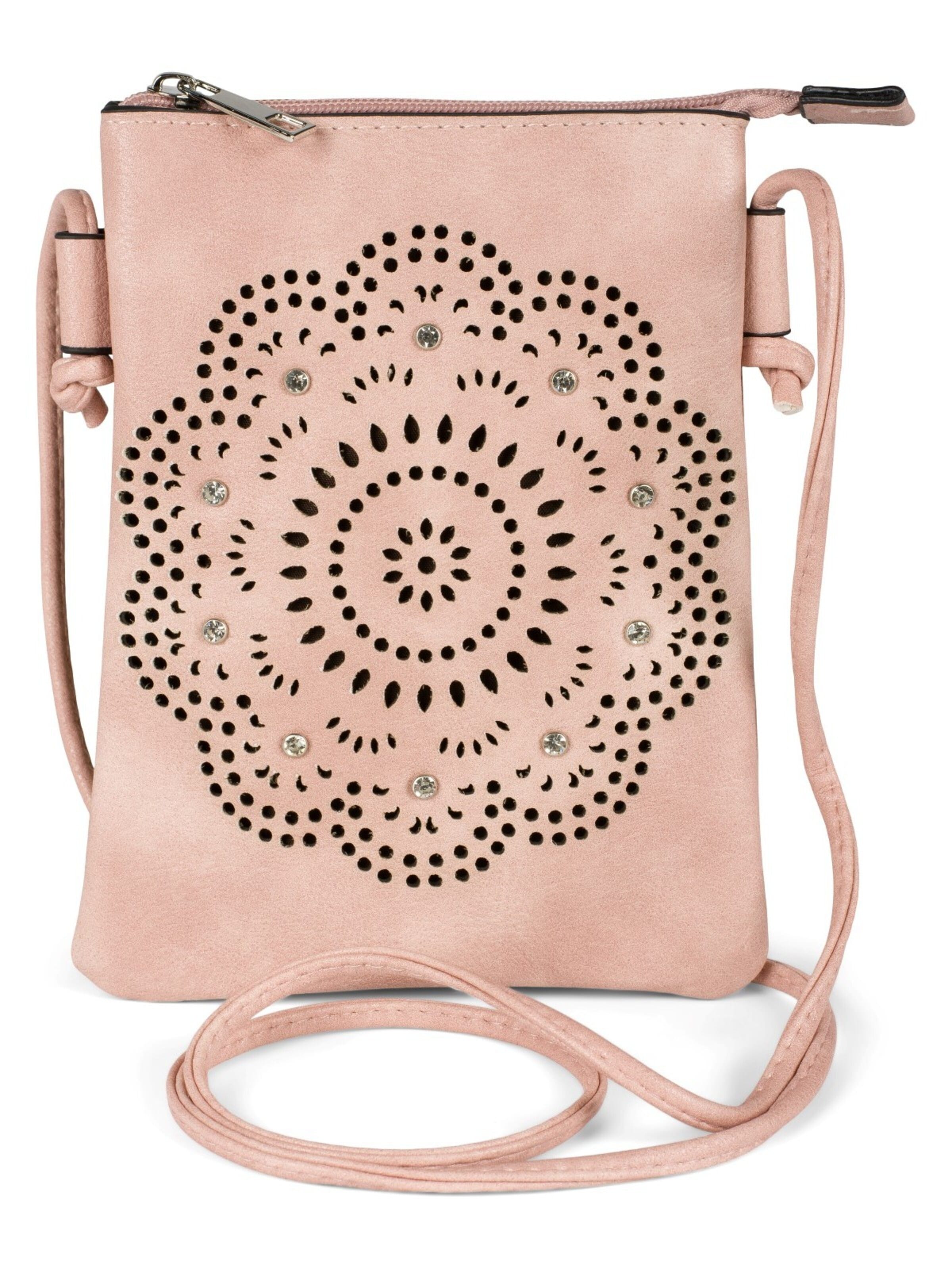 styleBREAKER Umhängetasche 'Mini Umhängetasche Blumen Cutout und Strass'‌‌‌‌‌‌‌ in Pink: Vorderseite