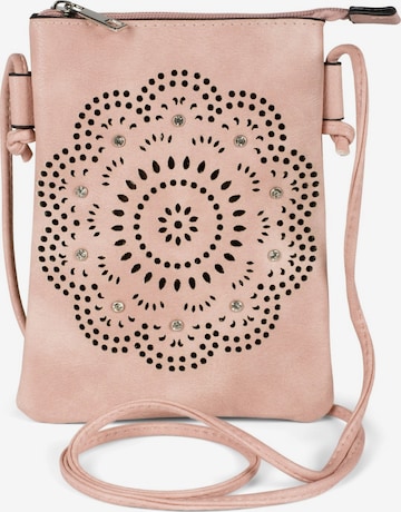 styleBREAKER Umhängetasche 'Mini Umhängetasche Blumen Cutout und Strass' in Pink: Vorderseite