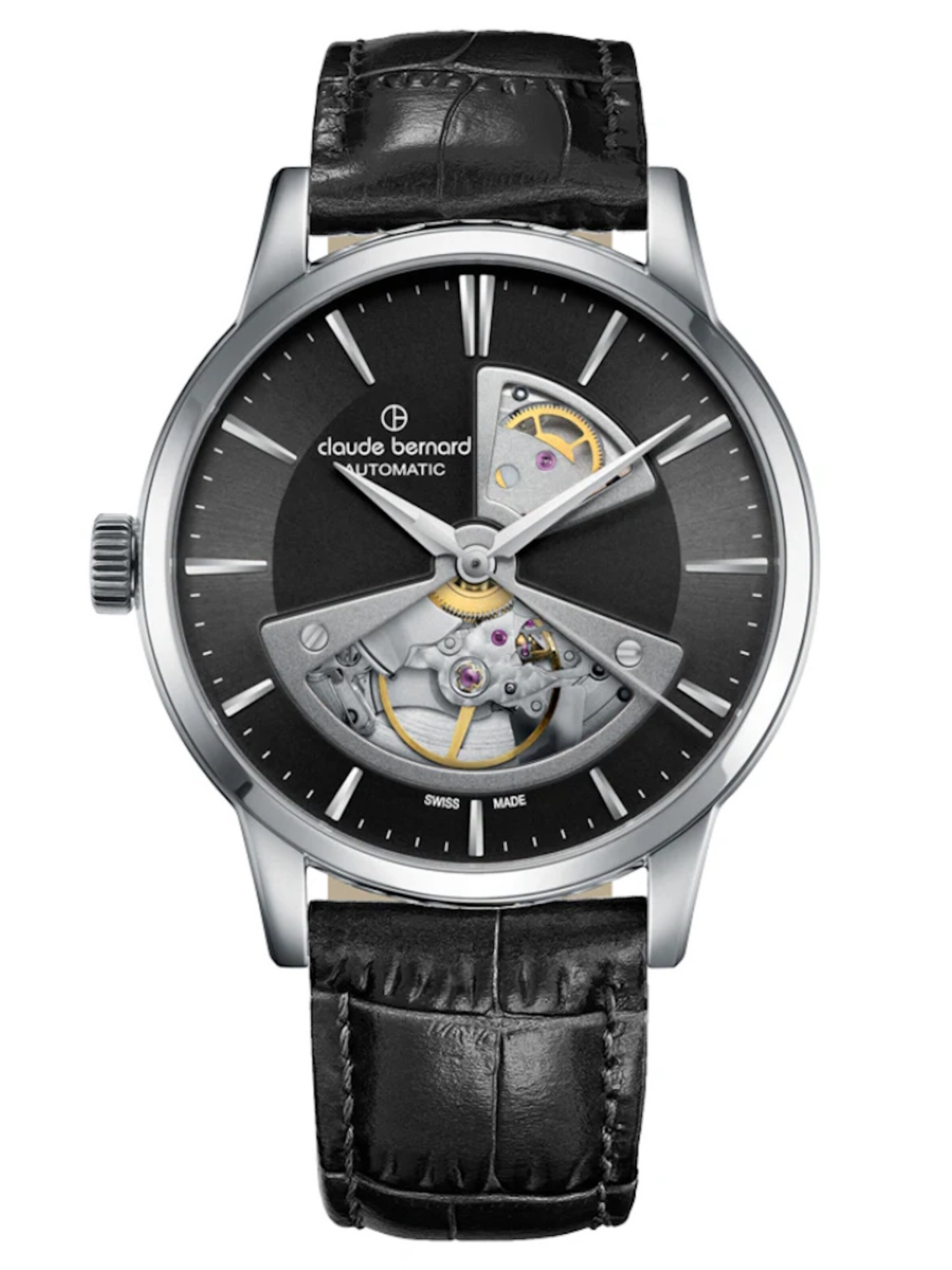 Claude Bernard Analog Watch 'Open Heart' in Black: front