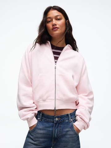 Bershka Sweat jacket in Pink: front