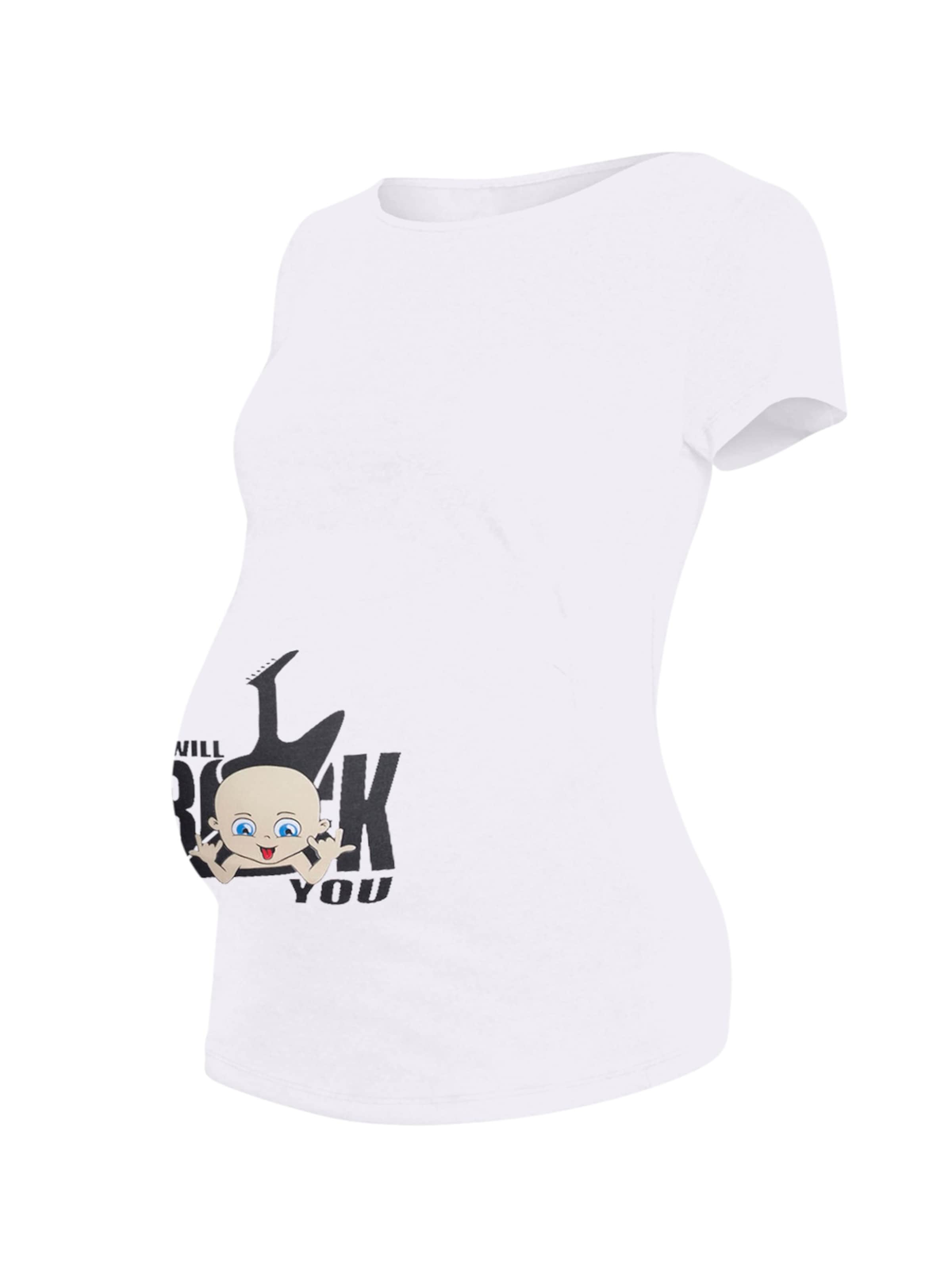 M.M.C. Shirt 'I Will Rock You Umstandsshirt' in White: front
