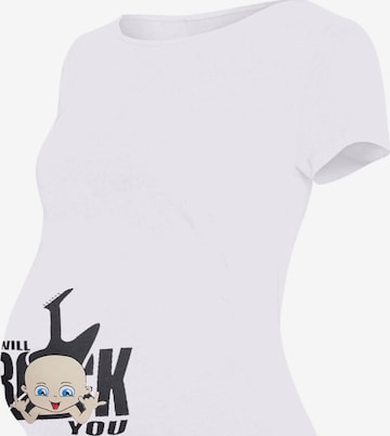 M.M.C. Shirt 'I Will Rock You Umstandsshirt' in White: front