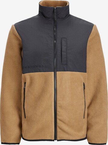 JACK & JONES Fleece Jacket 'Marvin' in Brown: front