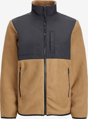 JACK & JONES Fleece Jacket 'Marvin' in Brown: front