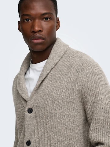 Only & Sons Knit cardigan 'ONSSKY' in Brown