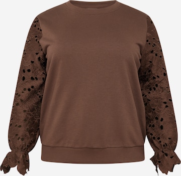 ONLY Carmakoma Sweatshirt 'WANTED' i brun: framsida