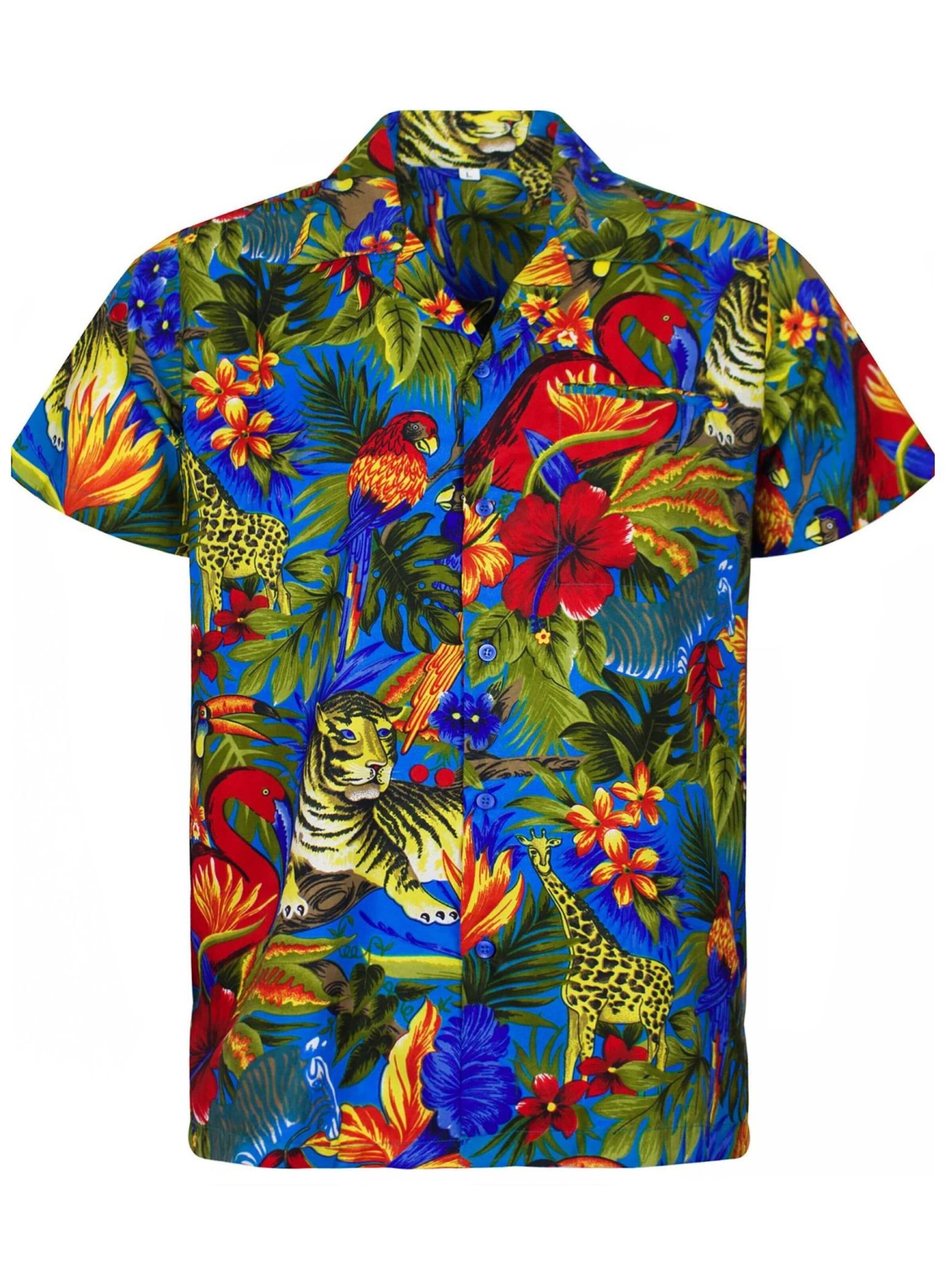 King Kameha Shirt 'Jungle' in Blue: front