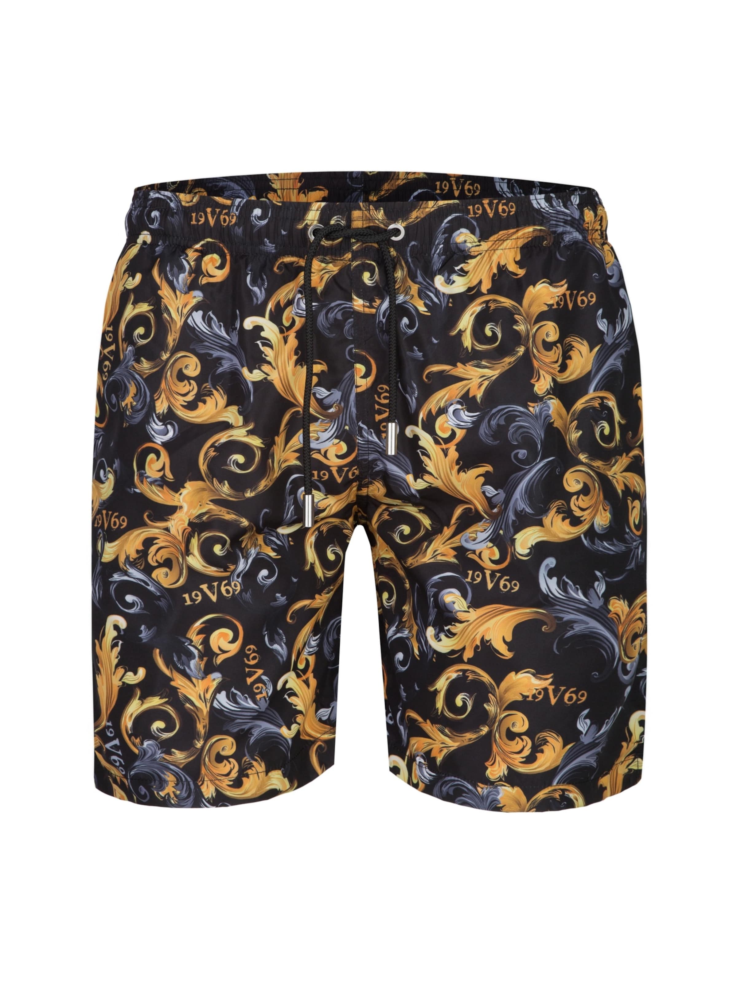 19V69 ITALIA Swimming shorts 'Siro New Baroque' in Black: front