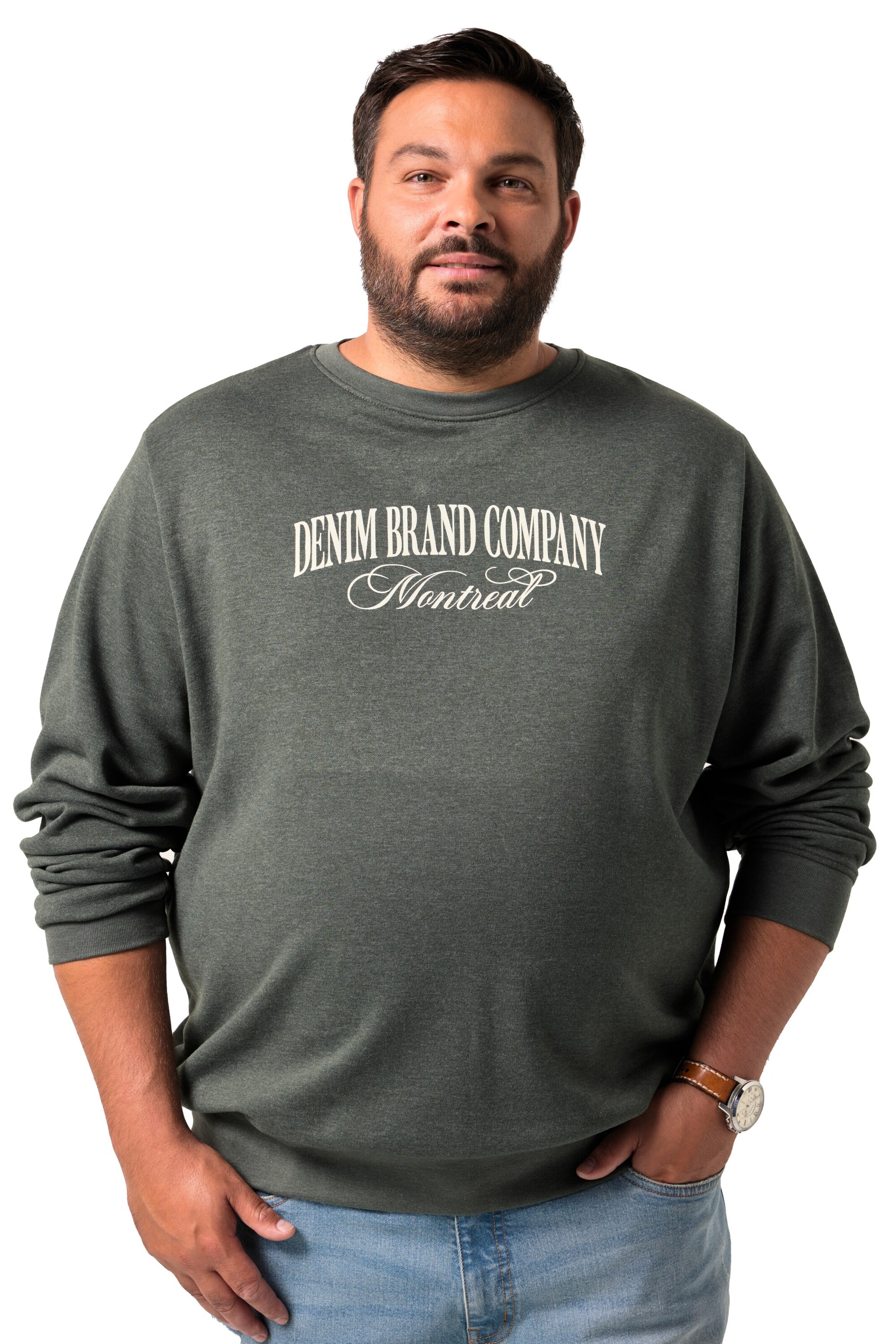 Men Plus Sweatshirt in Groen: voorkant