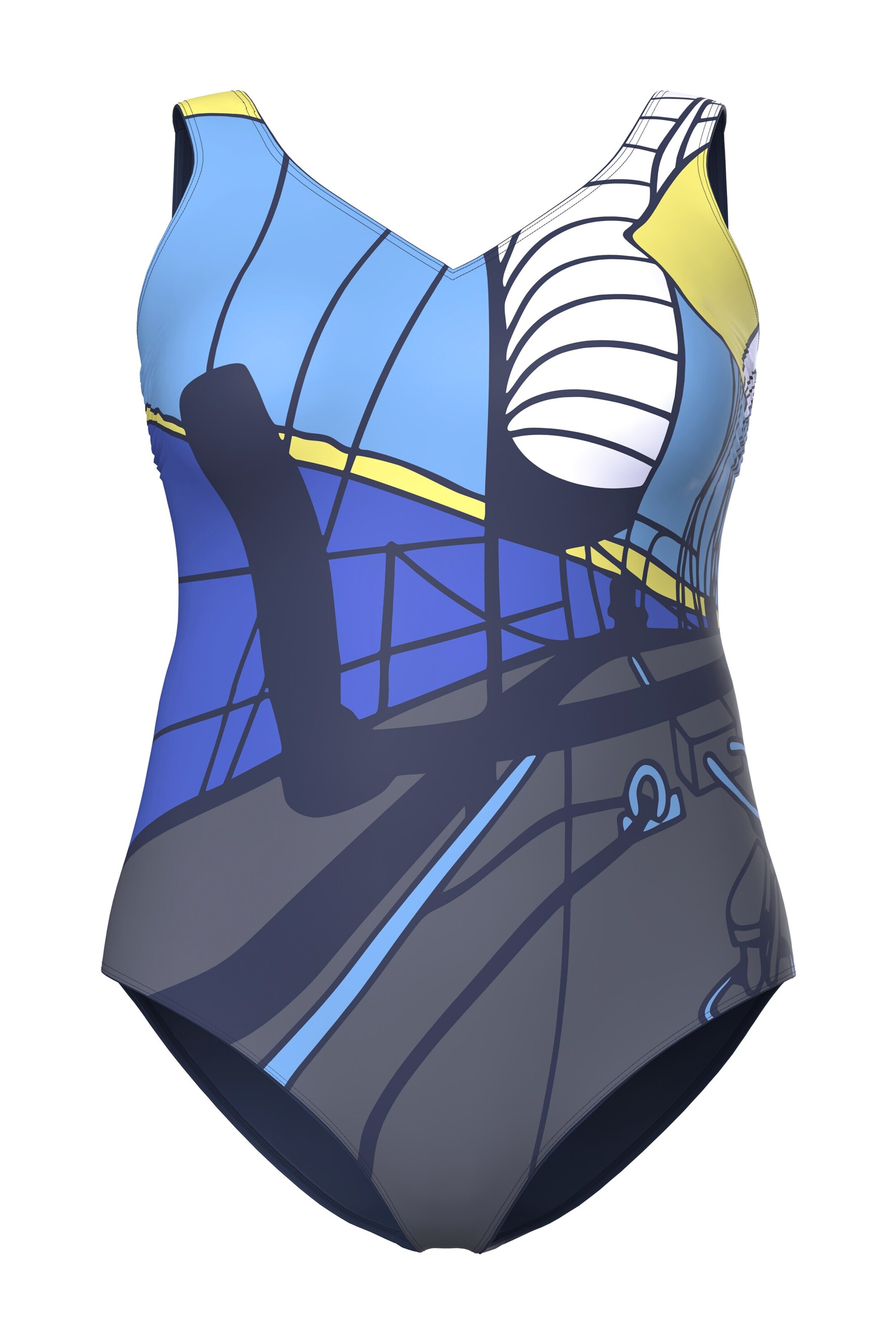 Ulla Popken T-shirt Swimsuit in Blue: front