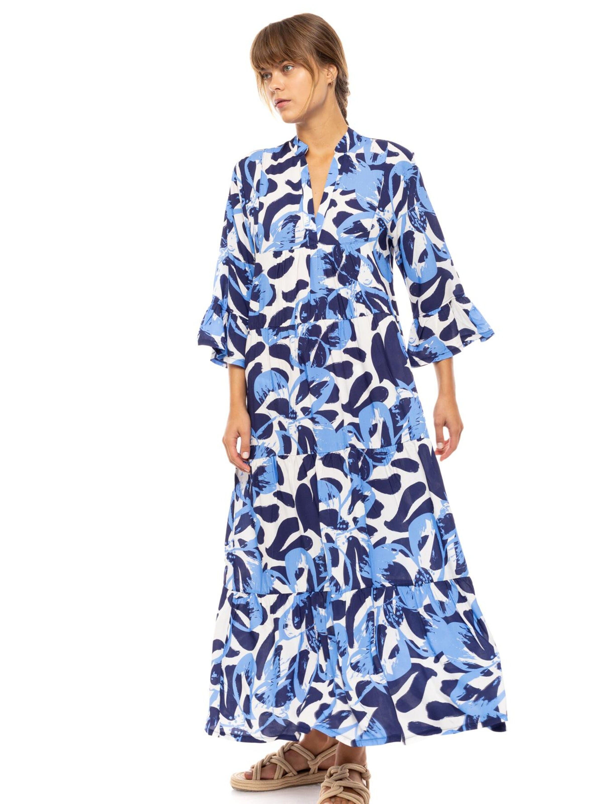 Pink Label Zomerjurk 'BEACHWEAR LONG ABSTRACT FLORAL' in Blauw