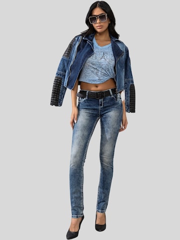 CIPO & BAXX Slimfit Jeans in Slim-Fit, dicke Kontrast Naht in Blau