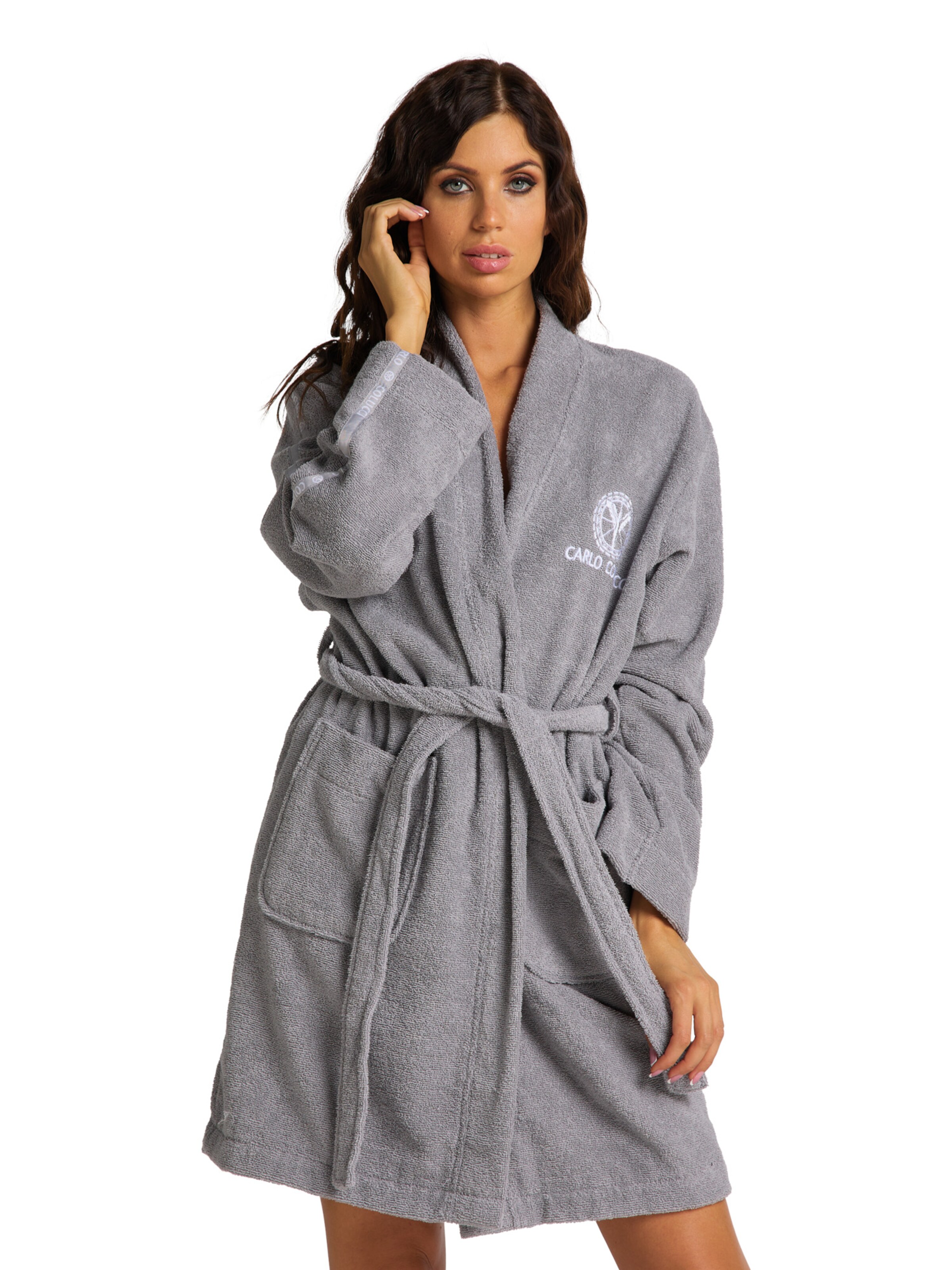 Carlo Colucci Bathrobe short 'Vita' in Silver: front