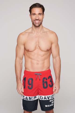 CAMP DAVID Board Shorts in Red: front