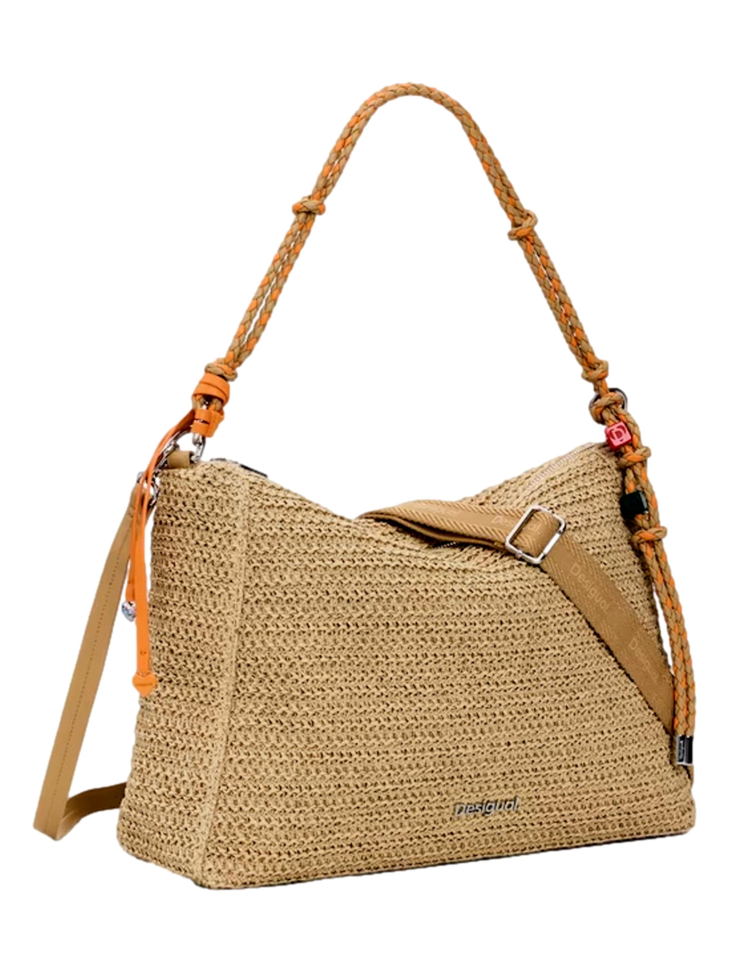 Desigual Håndtaske 'Half Logo Raffia' i beige