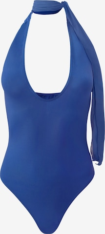 OW Collection Shirt Bodysuit in Blue: front